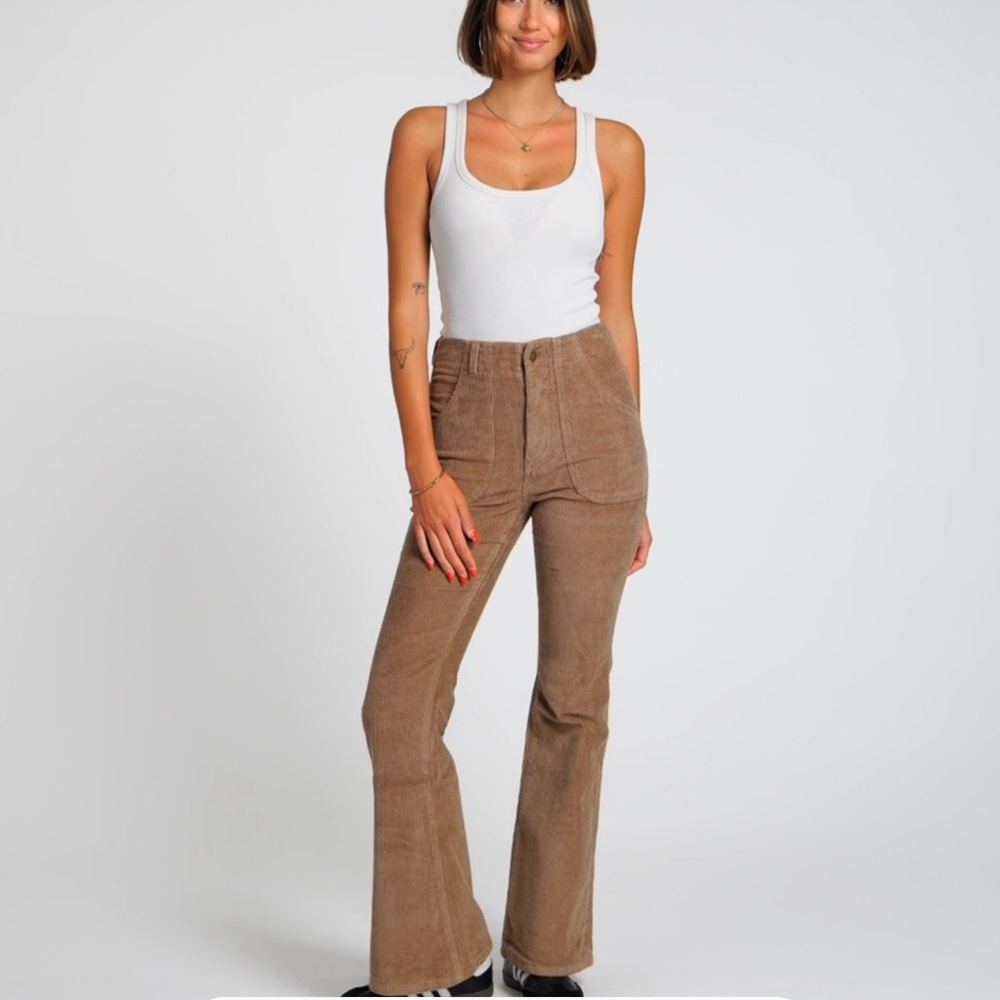 High-Rise Brown Corduroy Flare Pants - Women